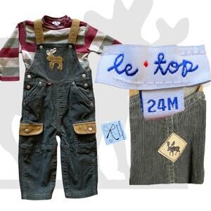 Le Top 2-pc striped shirt and Moose Corduroy Overall Set Baby Sz 24 months